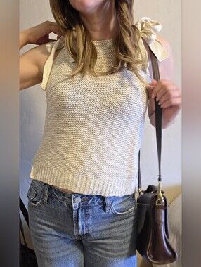 Madewell Cream Knit Tank Top with Bow Straps